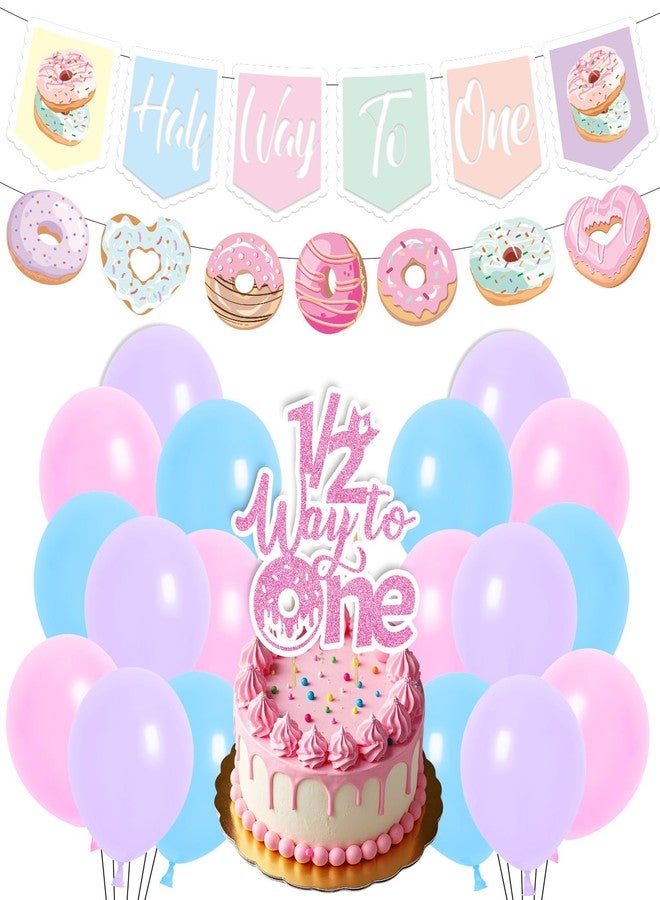 Aposwow Donut 6 Months Birthday Decorations - Aposwow 21PCS Sweet Donut Half Way Birthday Decorations Banners Balloons 1/2 Way to One Cake Topper Sweet 1/2 Way to One Baby Girl Party Decor Supplies - Image 1